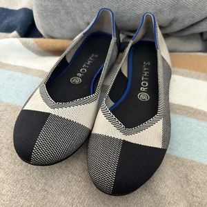 GUC Rothy’s Black Cap Toe Flats sz 10